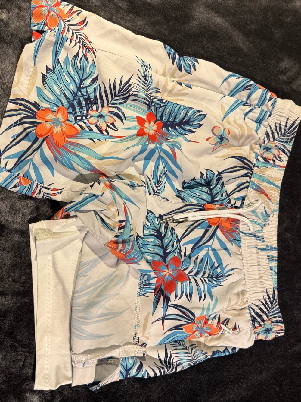 Women’s Floral Tropical Print Swim Shorts - White with Blue & Orange